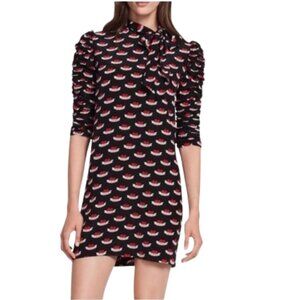 Sandro Mareva Ruched Sleeve Tattoo Print Dress